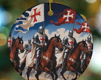 Ozdoba Rycerza Templariusza | Ceramiczna dekoracja świąteczna średniowiecznego krzyżowca