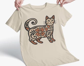 Camiseta de cerámica con diseño de gato: Camiseta con estampado de gato de arte nativo pueblo del suroeste.