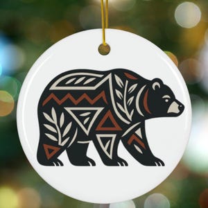 Bear Ceramic Christmas Ornament, Southwest Native American Inspired Holiday Decor, Woodland Wildlife Gift