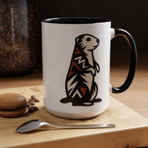 Taza de perro de la pradera de Pueblo: Taza de café con arte del suroeste