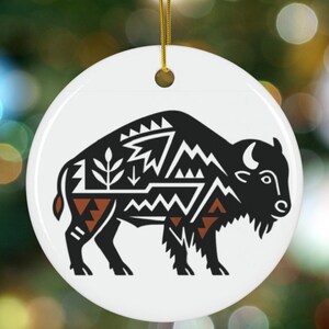 Buffalo Ornament: Southwest Native New Mexico Pueblo Inspired Ceramic Christmas Decoration