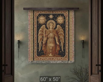 Guardian Angel Woven Jacquard Tapestry Blanket | Sacred Wall Decor