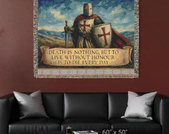 Manta de tapiz tejida con diseño de caballero cruzado / Decoración de pared medieval
