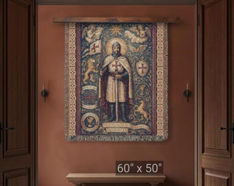 Manta de tapiz jacquard tejido con diseño de caballero templario / Decoración de pared medieval