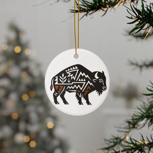 Buffalo Ornament: Southwest Native New Mexico Pueblo Inspired Ceramic Christmas Decoration