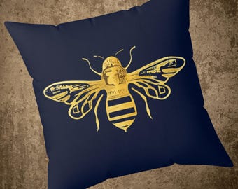 Navy Bee Motif Throw Pillow | Napoleonic Imperial Home Decor