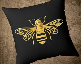 Black Bee Motif Throw Pillow | Napoleonic Imperial Home Decor