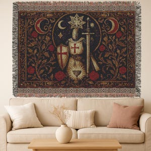 Grail and Rose Sacred Knight Woven Jacquard Tapestry Blanket