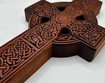 Celtic Cross Solid Mahogany  – Traditional Irish & Scottish Christian Wall Art