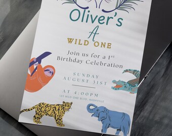 Invitación de cumpleaños imprimible de Wild One, plantilla editable de Wild One, invitación para el primer cumpleaños