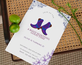 Invitación de cumpleaños de Boot Scootin, plantilla, imprimible