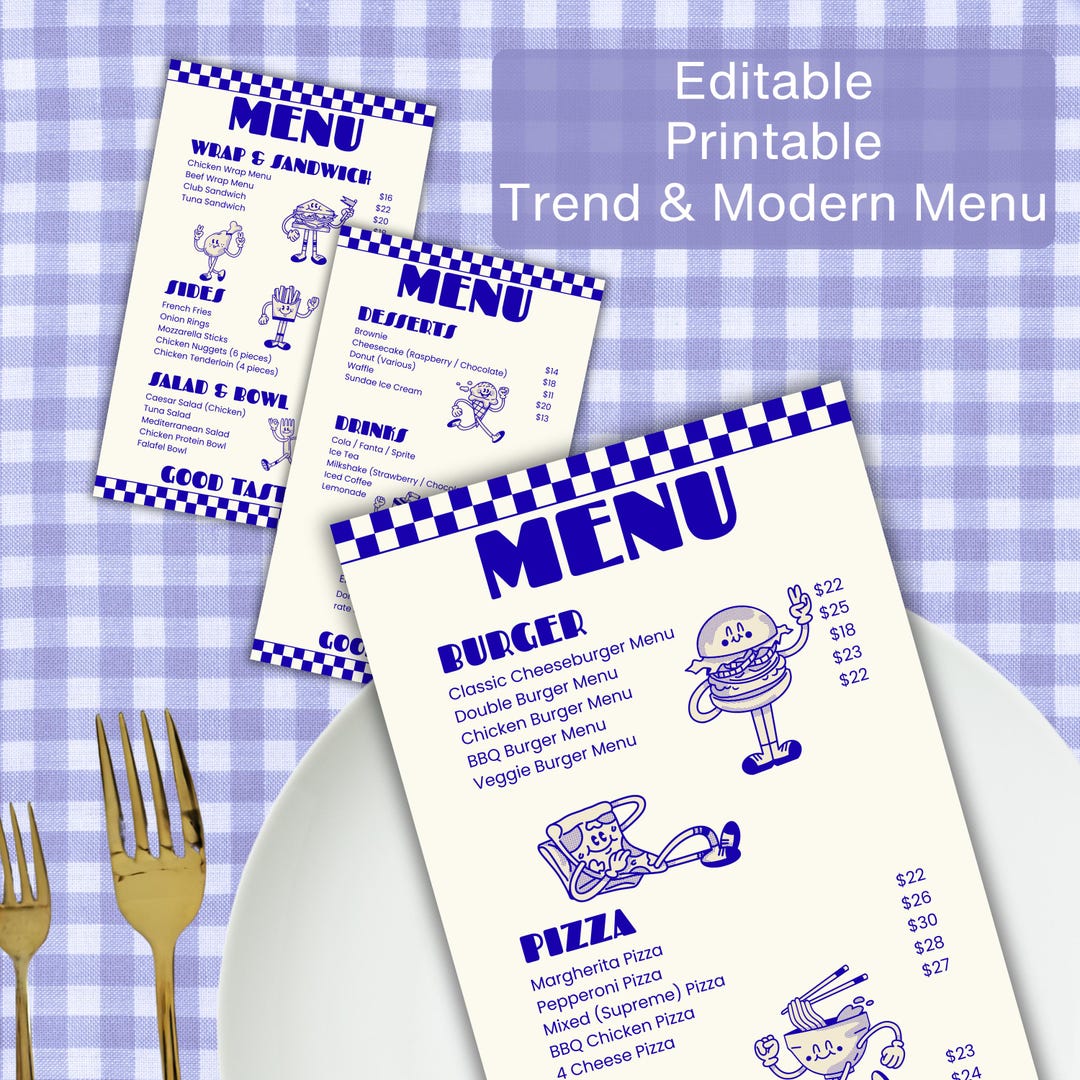 Editable Restaurant Menu Template Canva, Printable Diner Menu, Retro ...