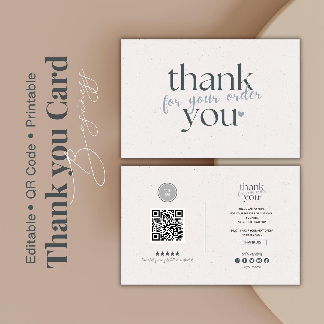 Customizable Business Thank You Card Template With QR Code (canva) - Etsy