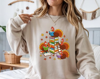 Funny Turkey Reading Books PNG: Fall Thanksgiving Clipart (Digital Design)