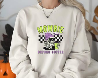 Mombie Before Coffee PNG: Halloween Mom Skeleton Sublimation (Instant Download)