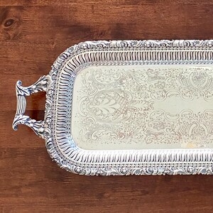 Antique Barker Ellis Large Rectangular Silver Plated Handled Serving Tray Edwardian
