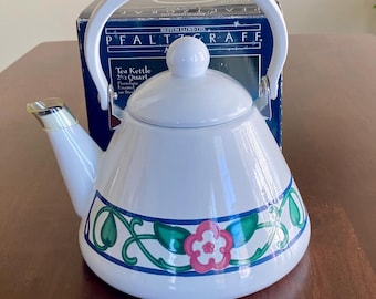 Vintage PFALTZGRAFF Tea Kettle Arbor Vine Porcelain Enamel 2.5 Qt