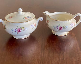 Vintage 1950s Household Institute, Set of Lidded Sugar Bowl & Creamer, Priscilla Pattern, Replacement, USA, Rare Find