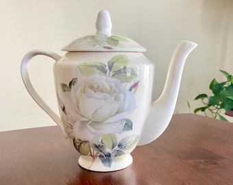 Gracie Stechcol Bone China Large Teapot Iceberg Rose Pattern 32 oz