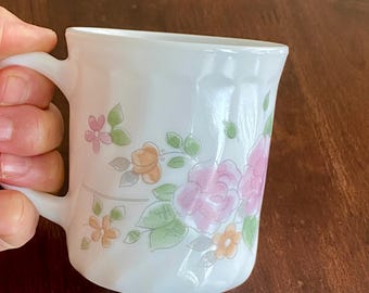 Vintage Arcopal Rosalie Milk Glass Coffee Mug Floral Replacement France