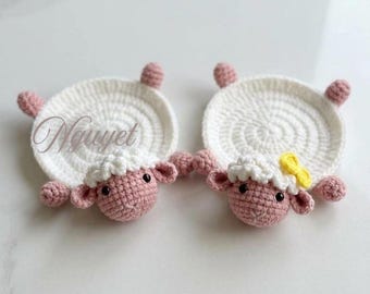 Schattige gehaakte onderzetter schapen, mok tapijt schapen, amigurumi bekerhouder, handgemaakte drinkmat, kawaii dierenonderzetter, grappig cadeau voor moeder, cadeau voor haar