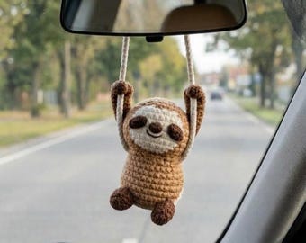 Adorno colgante de perezoso de ganchillo para coche, llavero de perezoso adorable, dije de peluche de animal kawaii, dije para espejo retrovisor del coche, accesorio para bolso, regalo hecho a mano