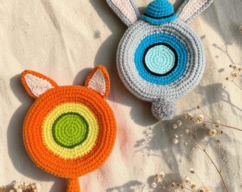 Juego de posavasos de ganchillo de zorro y conejo, posavasos con diseño de animales, soporte para tazas, juego de posavasos para parejas, posavasos a juego hechos a mano, regalo para ella y para él.