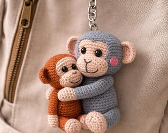 Llavero de mono de peluche – Llavero de mono de bolsillo, llavero de mono amigurumi, pequeño mono valiente, lindo mini mono de peluche de ganchillo