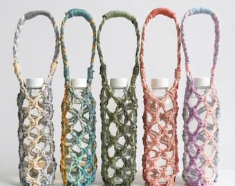 Macramé bidonhouder crossbody, houder Stanley-beker en hydrofles, macramé-flestas, handgemaakte katoenen draagtas, herbruikbare bidontas