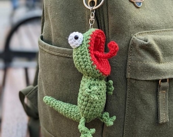 Llavero de lagarto Tom Gecko, llavero divertido de animal gritando, lindo dije de peluche de ganchillo, meme de amigurumi hecho a mano, regalo para el Día de la Madre