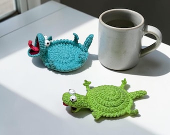 Gehaakte onderzetter hagedis, schattige groene hagedis mok tapijt, gehaakte dierenonderzetters, amigurumi bekerhouder, grappig cadeau voor moeder, meme cadeau