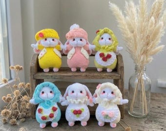 Conejito de ganchillo hecho a mano, peluche de conejo amigurumi, bonito regalo de conejito, animal de ganchillo kawaii, decoración de conejito de Pascua