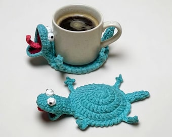 Posavasos de ganchillo con forma de lagarto Tom, posavasos de taza con forma de lagarto verde, posavasos de ganchillo con forma de animales, portavasos de amigurumi, regalo divertido para mamá, regalo de meme