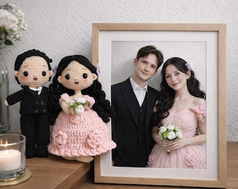 Aangepaste gehaakte pop | Gepersonaliseerde portretpop | Look Alike-amigurumi | Koppelpop, gehaakt huwelijkscadeau, jubileumcadeau, Darlings-pop