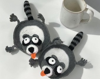Gehaakte wasbeer onderzetter, schattige wasbeer mok tapijt, gehaakte dierenonderzetter, amigurumi bekerhouder, kawaii keukendecor, cadeau voor dierenliefhebbers