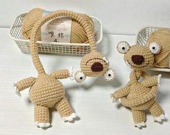 Muñeco de perezoso de cuello largo a crochet - Adorno para bolso de animal de cuello largo a crochet hecho a mano - Peluche de oso, pato y ciervo, accesorio de perezoso amigurumi