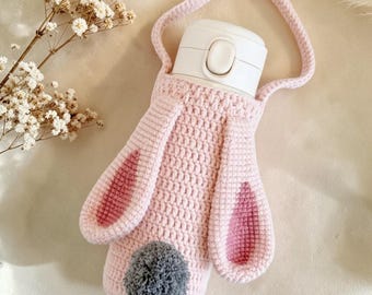 Portabotellas de conejito de ganchillo, bolso de ganchillo con forma de animalito, bandolera para botella de agua hecha a mano, portabotellas de conejito, soporte para botella Hydro Flask