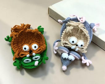 Posavasos de ardilla de ganchillo, posavasos de animales de ganchillo, juego de posavasos y portavasos de amigurumi, posavasos de tortuga, ratón, rana y pato, regalo para ella.