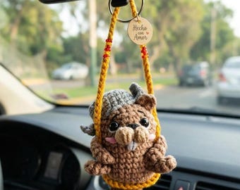 Llavero de castor a crochet, peluche de castor amigurumi, bonito colgante de animal para bolso, juguete de animal a crochet hecho a mano, colgante para espejo retrovisor de coche.