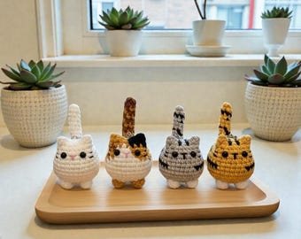 KOOP 2 KRIJG 1 | Gehaakte mini-kattensleutelhanger/handgemaakte mini-gehaakte amigurumi-kattensleutelhanger | Schattige kat-sleutelhanger | Gehaakte dierensleutelhanger en cadeau
