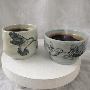 Espresso Cup Set 3oz, Handmade Ceramics, Hummingbird, kitchen decor, Expresso, coffee, tea cups