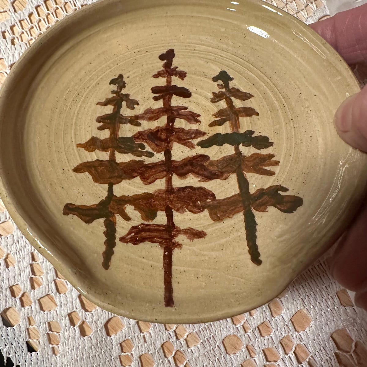 Handmade Ceramic Spoon Rest: Pinetrees