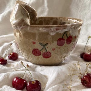 Handmade Ceramic Matcha Cherry Bowl, Kitchen Decor, Handthrown Pottery