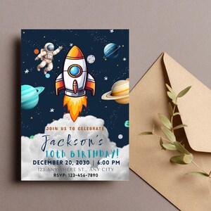Space Birthday Party Invitation,  Galaxy Invitation, Editable Space Birthday Invitation,Astronaut Outer Space Theme Invitation