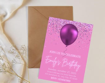 Elegant Birthday Editable Invitation Women Party Digital Download Blush Canva Template Pink Birthday Party Invite Printable Instant Download