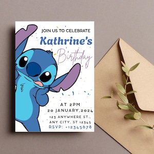 Stitch Editable Birthday Invitation Template, Digital Kids Party Invite, Printable Birthday Invitations, Digital Bday Card Invite, Stitch