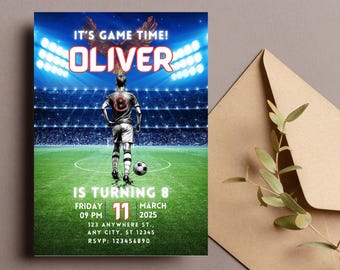 Editable Soccer Birthday Invitation: Printable Football Party Evite (Digital Canva Template)