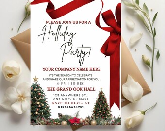 Invitación a fiesta de fin de año, agradecimiento al personal de oficina, invitación editable de agradecimiento a clientes, fiesta de Navidad de la empresa, descarga digital