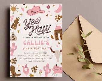 Invitación de cumpleaños de vaquera, invitación editable para fiesta disco rodeo, fiesta en Nashville, baile, descarga instantánea, Canva
