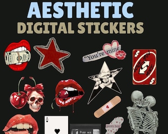 Paquete de pegatinas retro góticas: diseños PNG atrevidos (descarga digital)